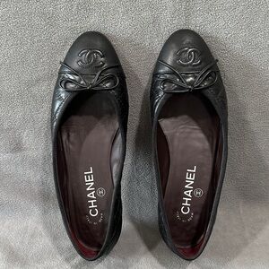 Chanel Black Quilted Flats with Bow